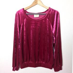 Anthropologie Maeve Hot Pink Velour Long Sleeve Top Women Size M Soft Barbie
